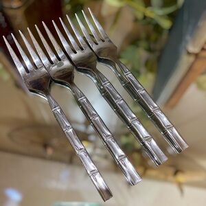 Vintage Bamboo Tiki Set 4 Salad Forks Lifetime Cutlery LC Stainless Flatware